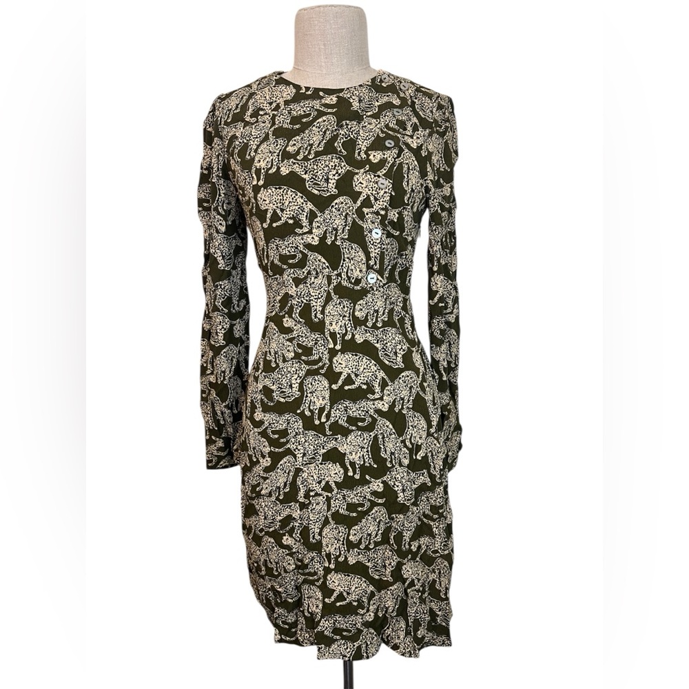 & OTHER STORIES Green Leopard Print Button Dress